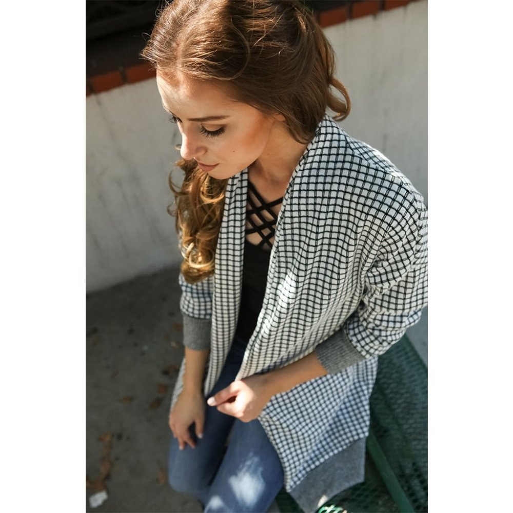 CHECKER PATTERN SWEATER KNIT CARDIGAN